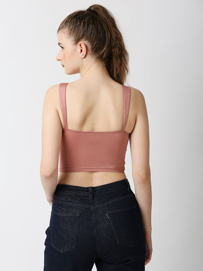 Disrupt Women Rose Mauve Twisted Strappy Slim Fit Crop Top With Cups