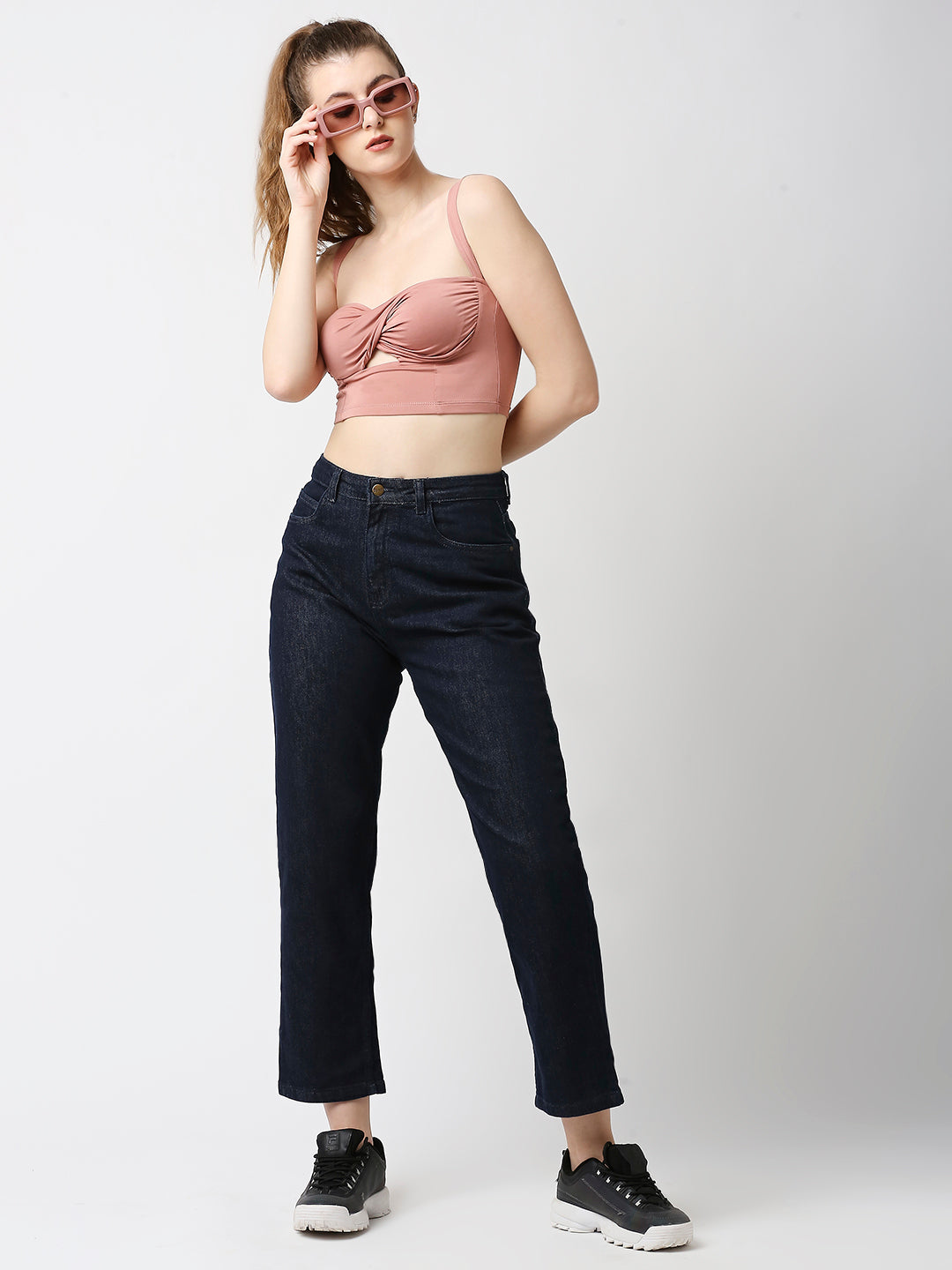 Disrupt Women Rose Mauve Twisted Strappy Slim Fit Crop Top With Cups