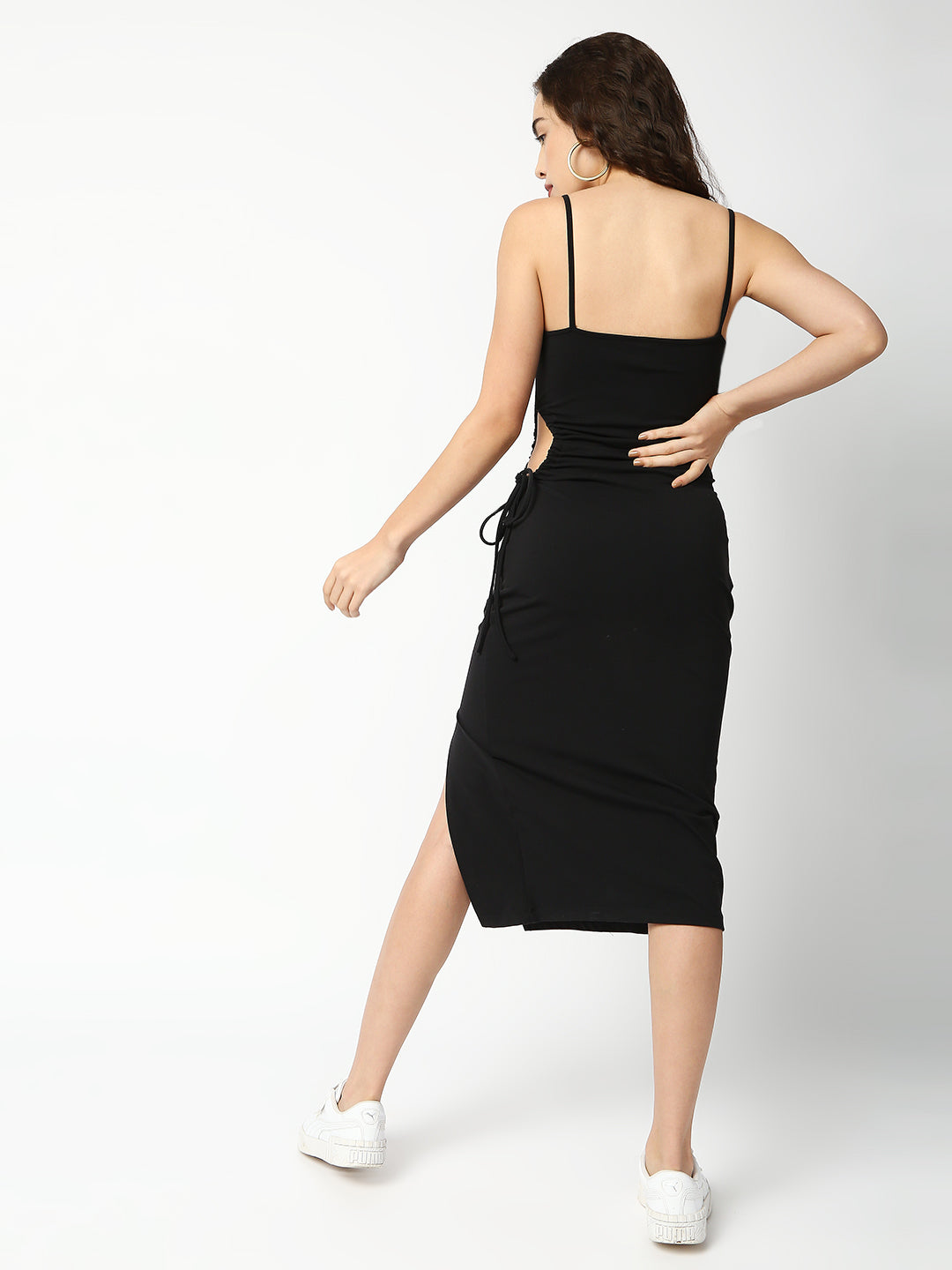 Disrupt Women Black Side Tie-up Detail Strappy Midi Dress