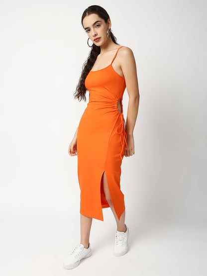 Disrupt Women Orange Side Tie-up Detail Strappy Midi Dress
