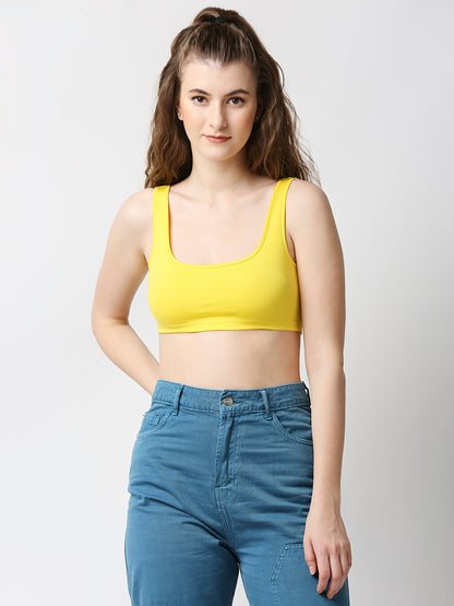 Disrupt Women Yellow Summer Box Neck Slim Fit Super Crop Top