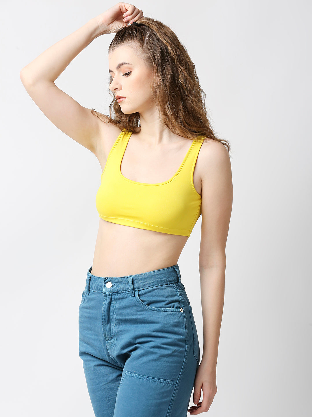 Disrupt Women Yellow Summer Box Neck Slim Fit Super Crop Top