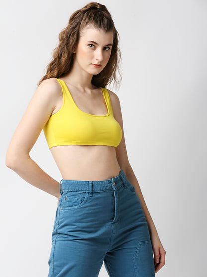 Disrupt Women Yellow Summer Box Neck Slim Fit Super Crop Top
