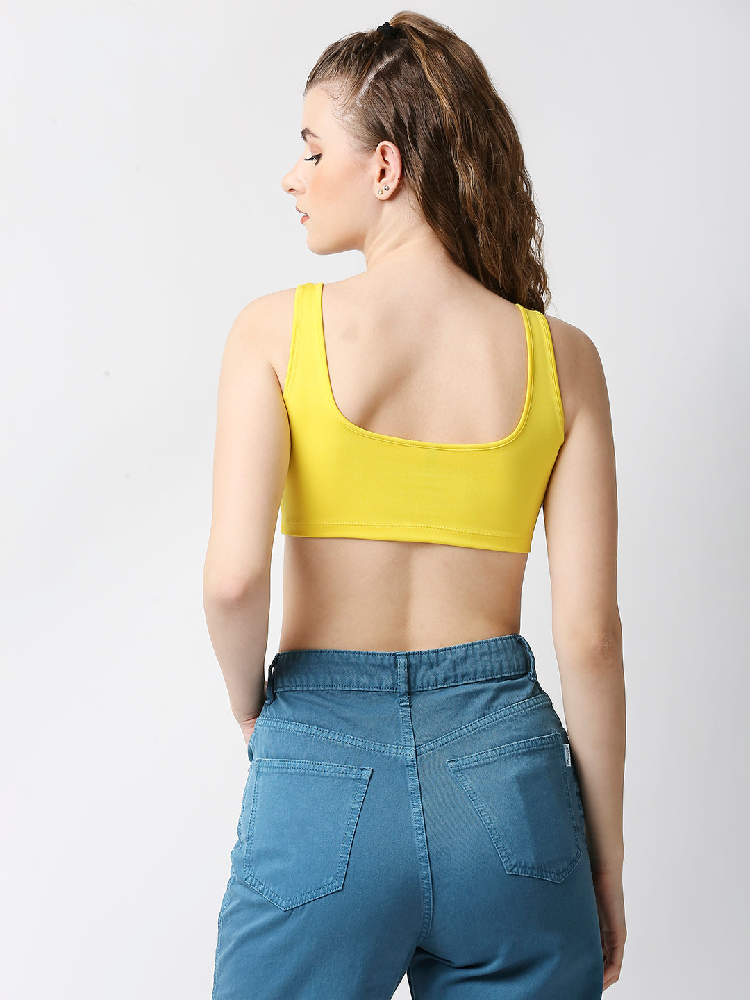 Disrupt Women Yellow Summer Box Neck Slim Fit Super Crop Top