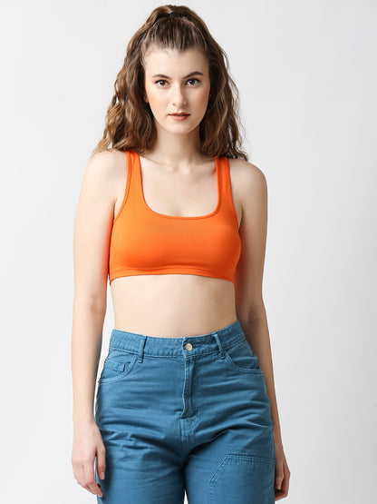 Disrupt Women Orange Summer Box Neck Slim Fit Super Crop Top