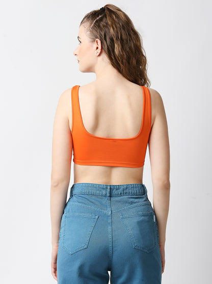 Disrupt Women Orange Summer Box Neck Slim Fit Super Crop Top