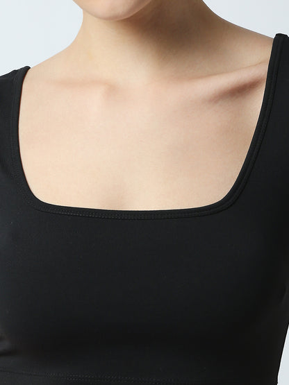 Disrupt Women Black Box Neck Slim Fit Smart Crop Top