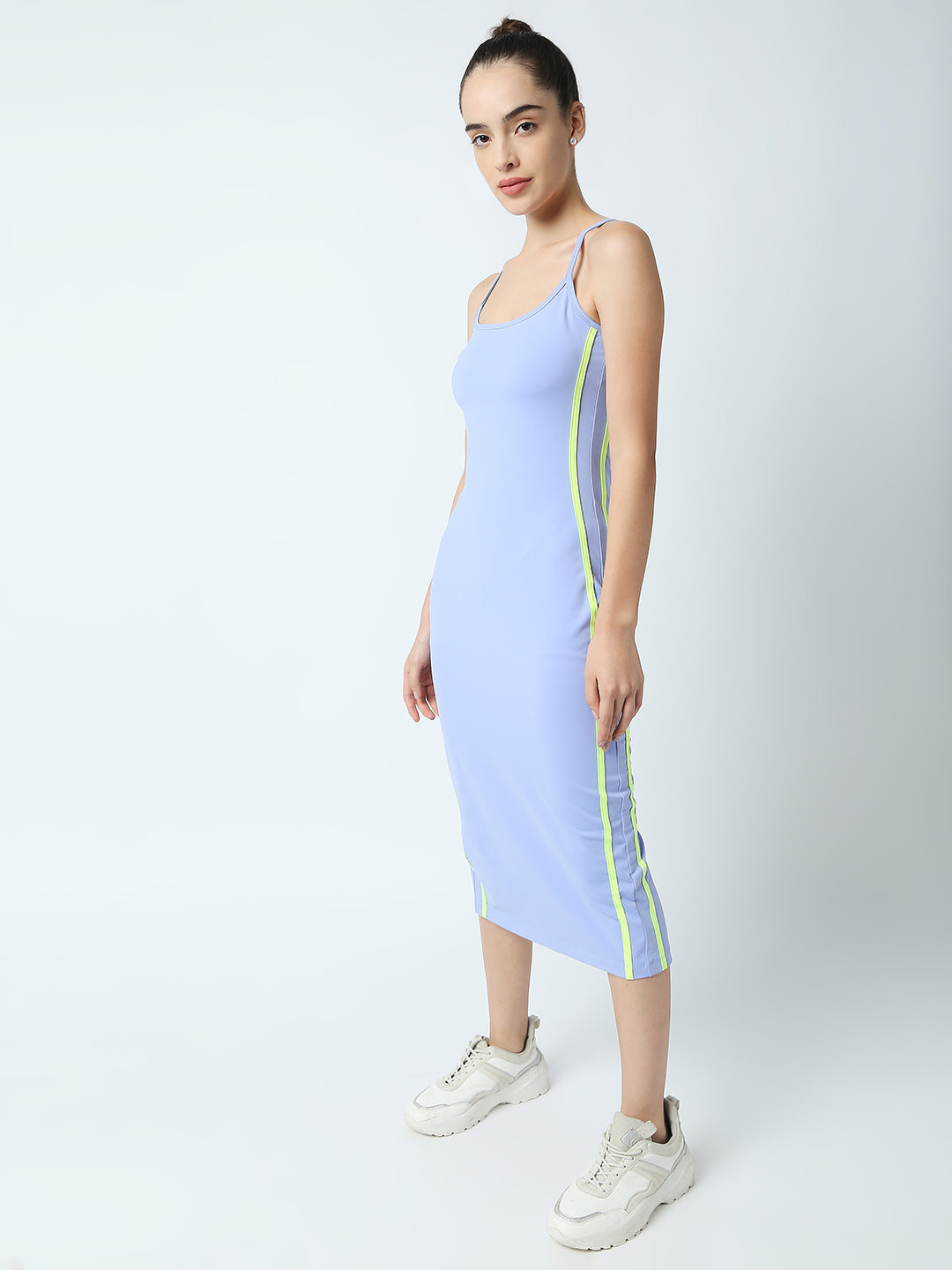 Disrupt Women Blue Strappy Midi Dress With Contrast Side Piping