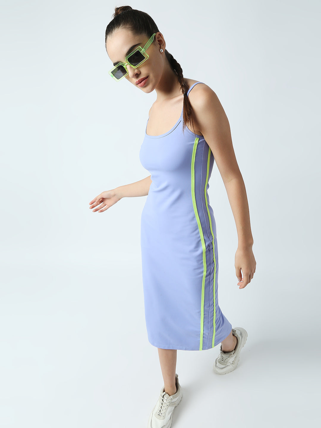 Disrupt Women Blue Strappy Midi Dress With Contrast Side Piping