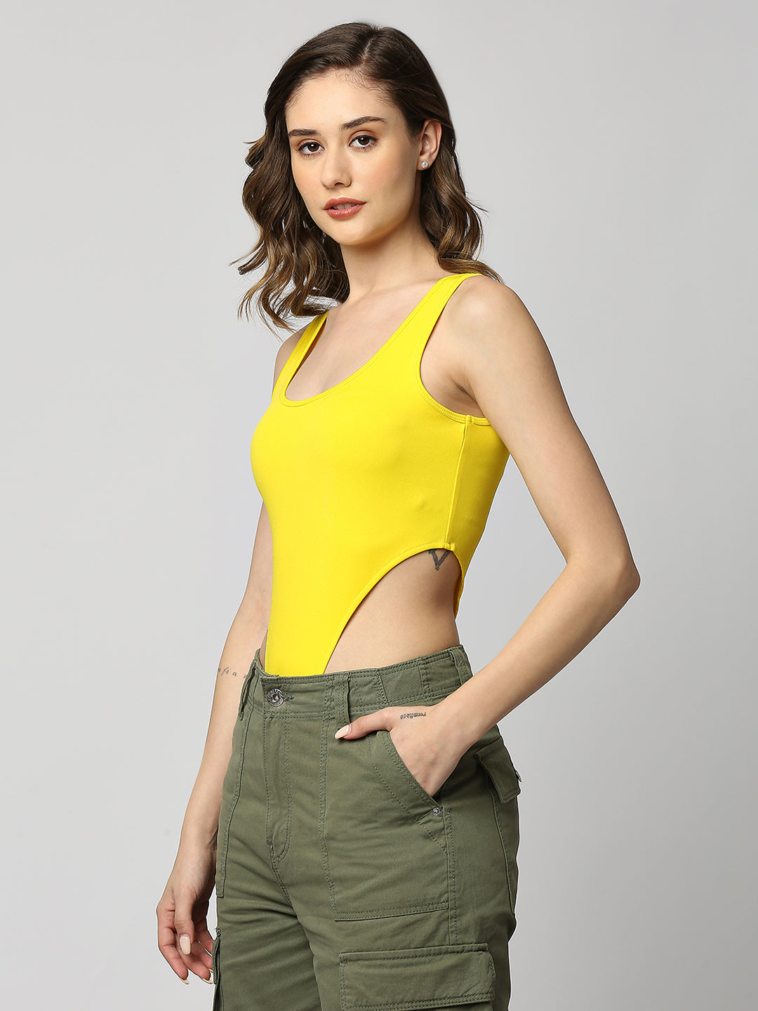 Disrupt Women Casual Solid Bodysuit (Yellow)