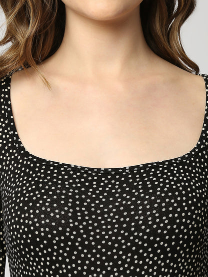 Disrupt Women Polka Dots Printed Bodysuit (Black)