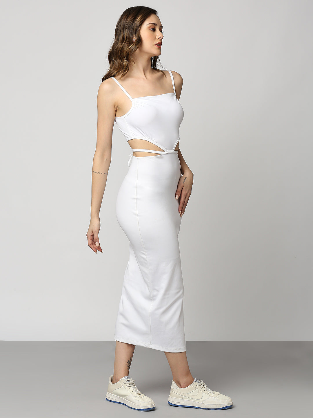 Disrupt Women Cut-out Strappy White Slim Fit Stylish Dress