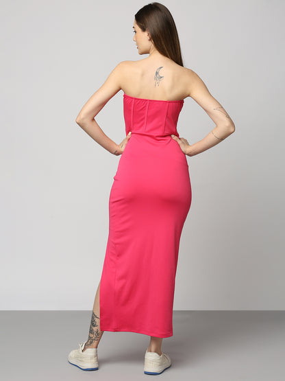 Disrupt Women Strapless Pink Slim Fit Stunning Tube Dress