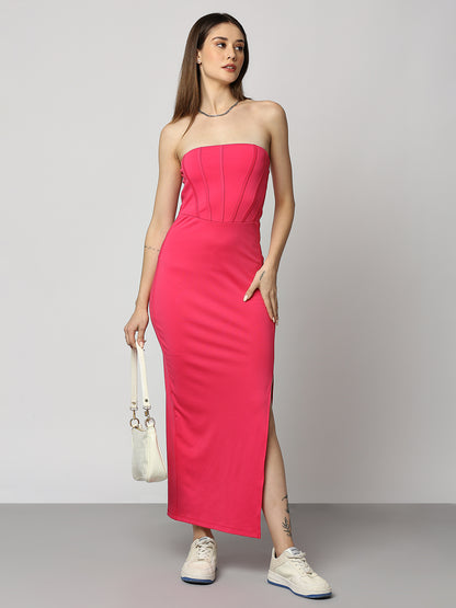 Disrupt Women Strapless Pink Slim Fit Stunning Tube Dress